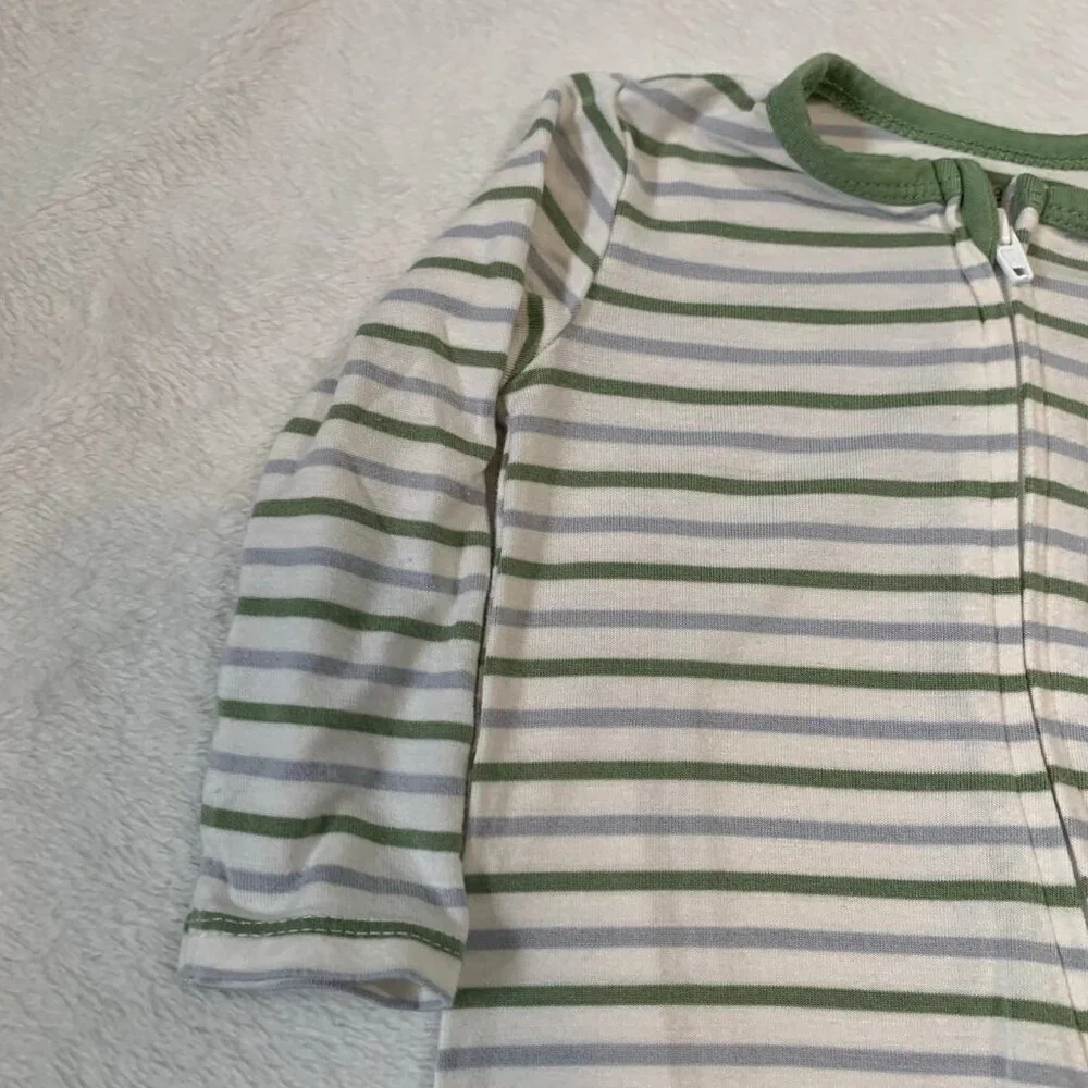5/$25 Little Me Footed Sleeper Kids 6M Green Grey Striped‎ Bamboo Viscose Zip Up